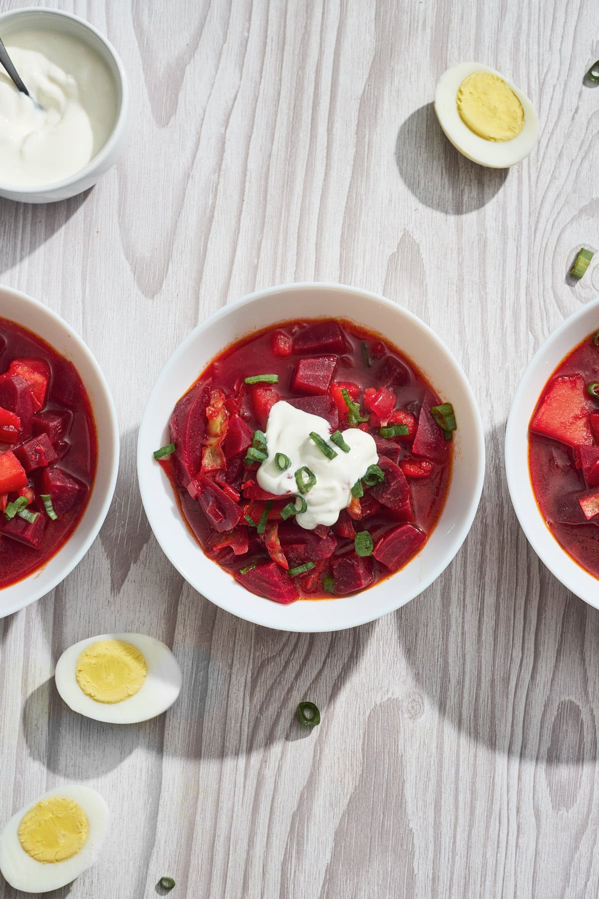bowls of beet soup