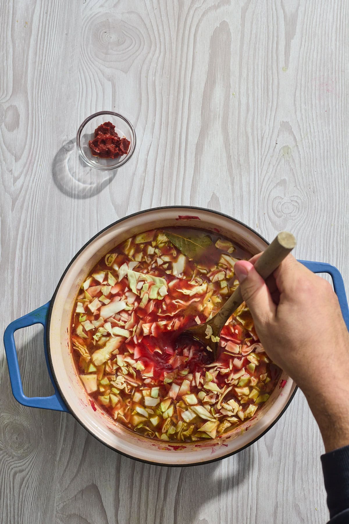 borscht simmering in a pot