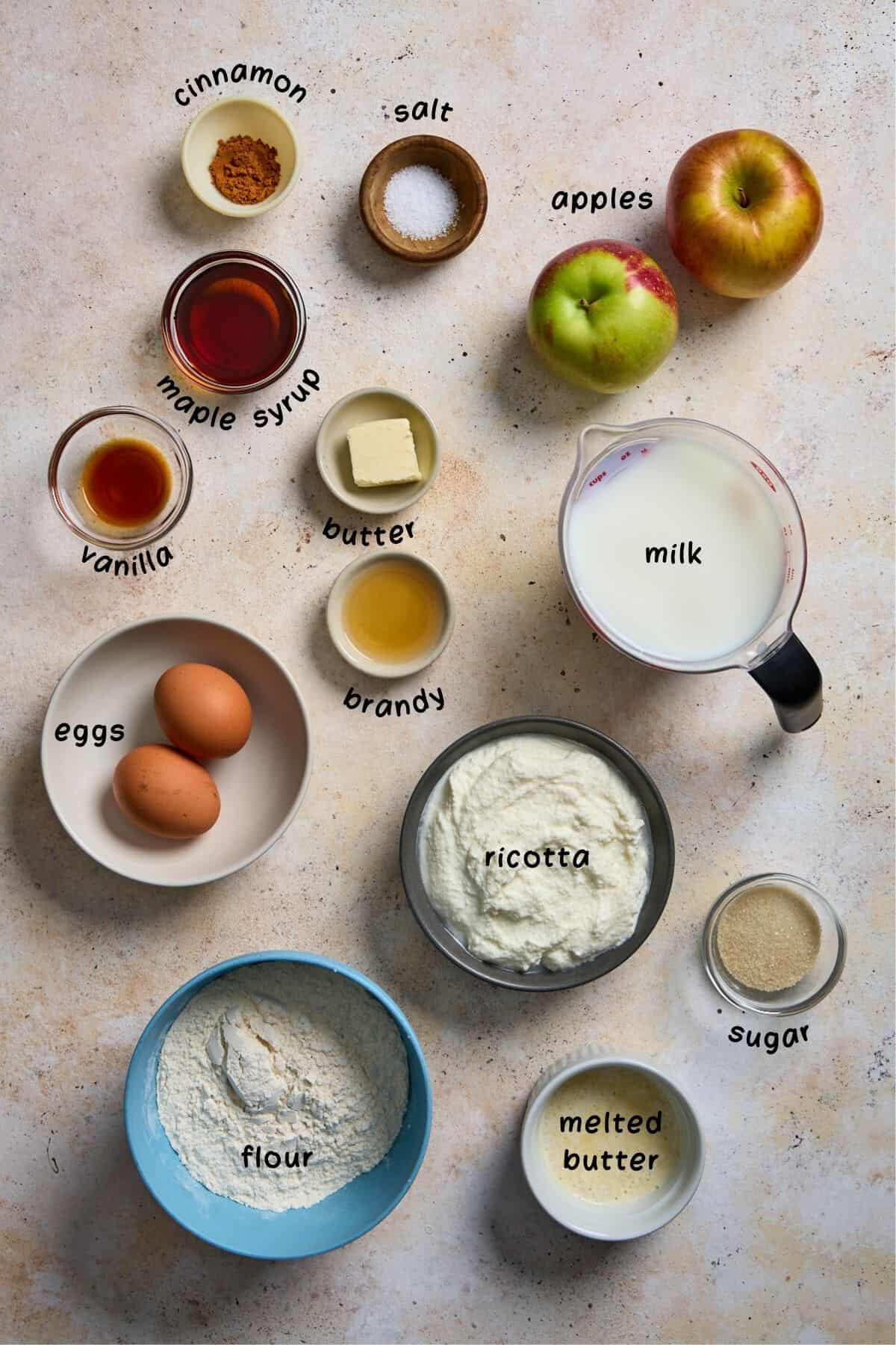 ingredients for making the crepes recipe