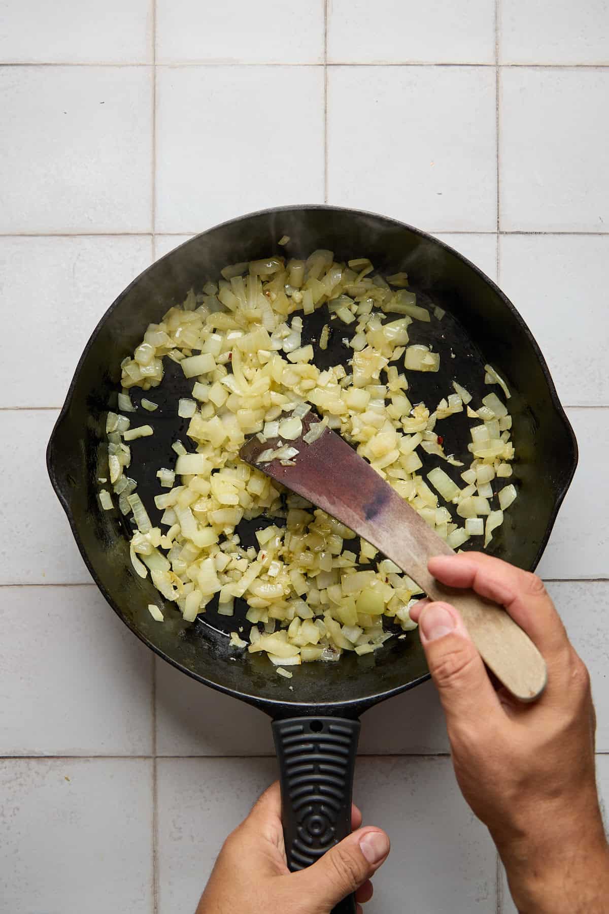 onion sauteeing in a pan