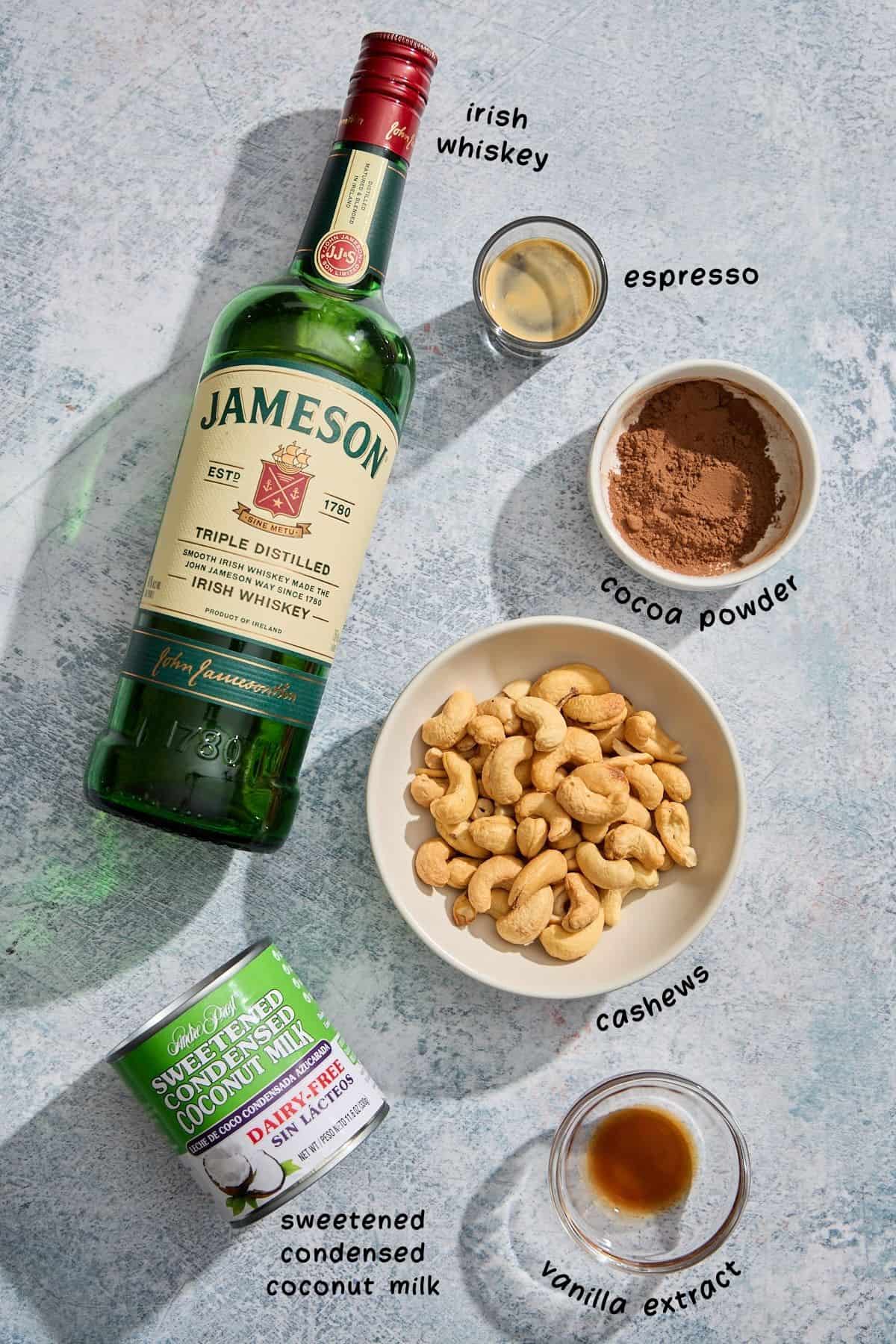 ingredients for making vegan irish cream