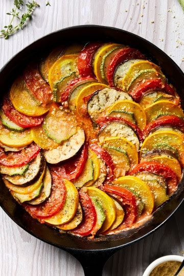 a large pan of cooked ratatouille