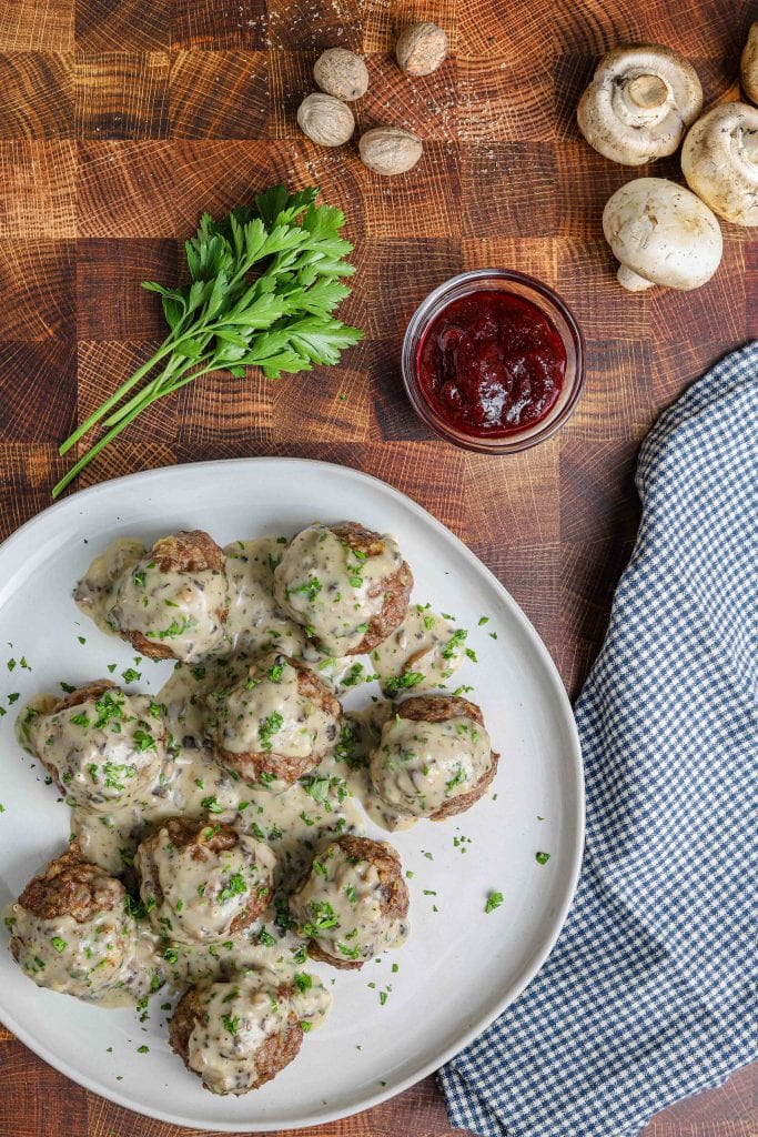 easy swedish meatballs on plate with sauce
