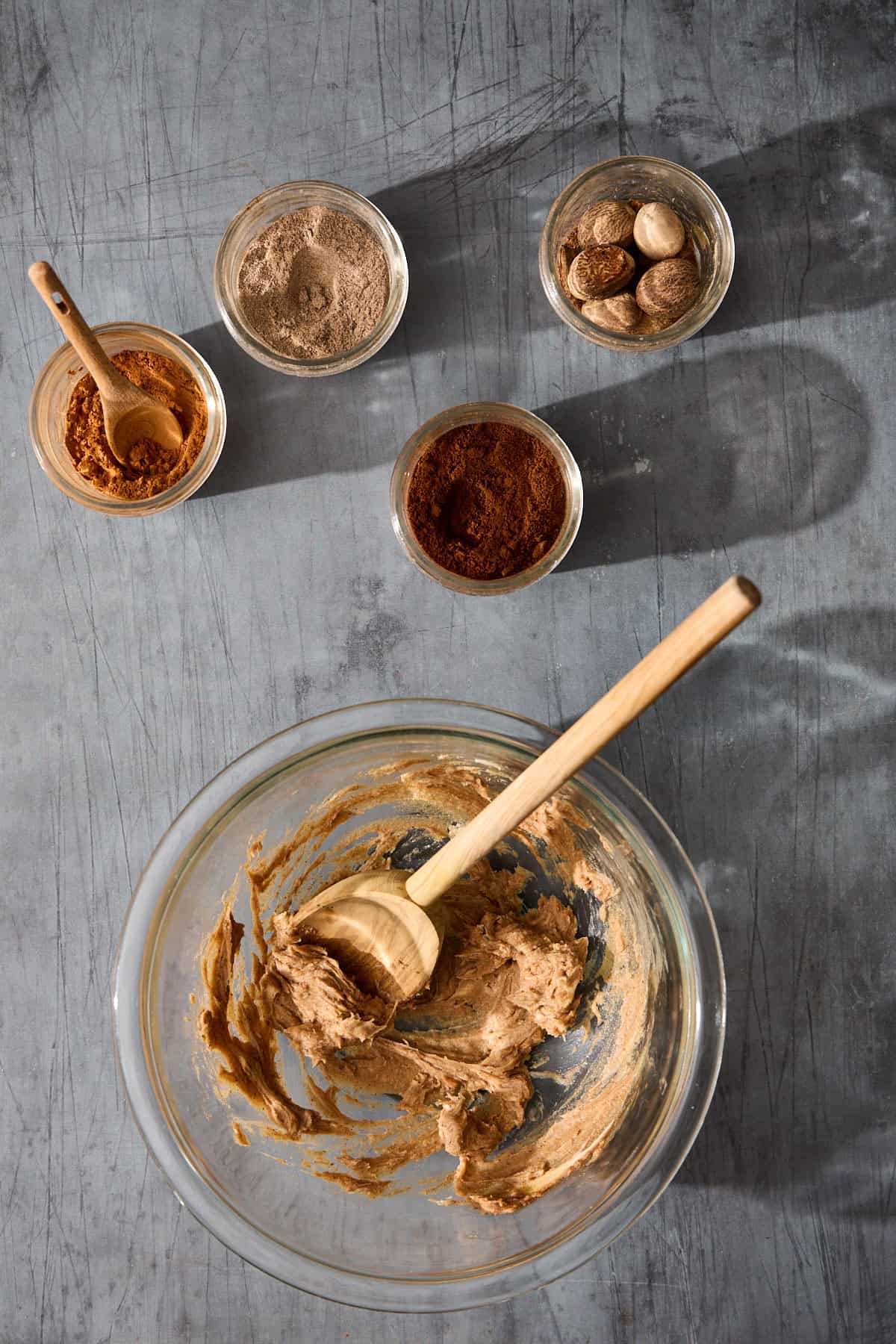 hot buttered rum batter being combined in a bowl