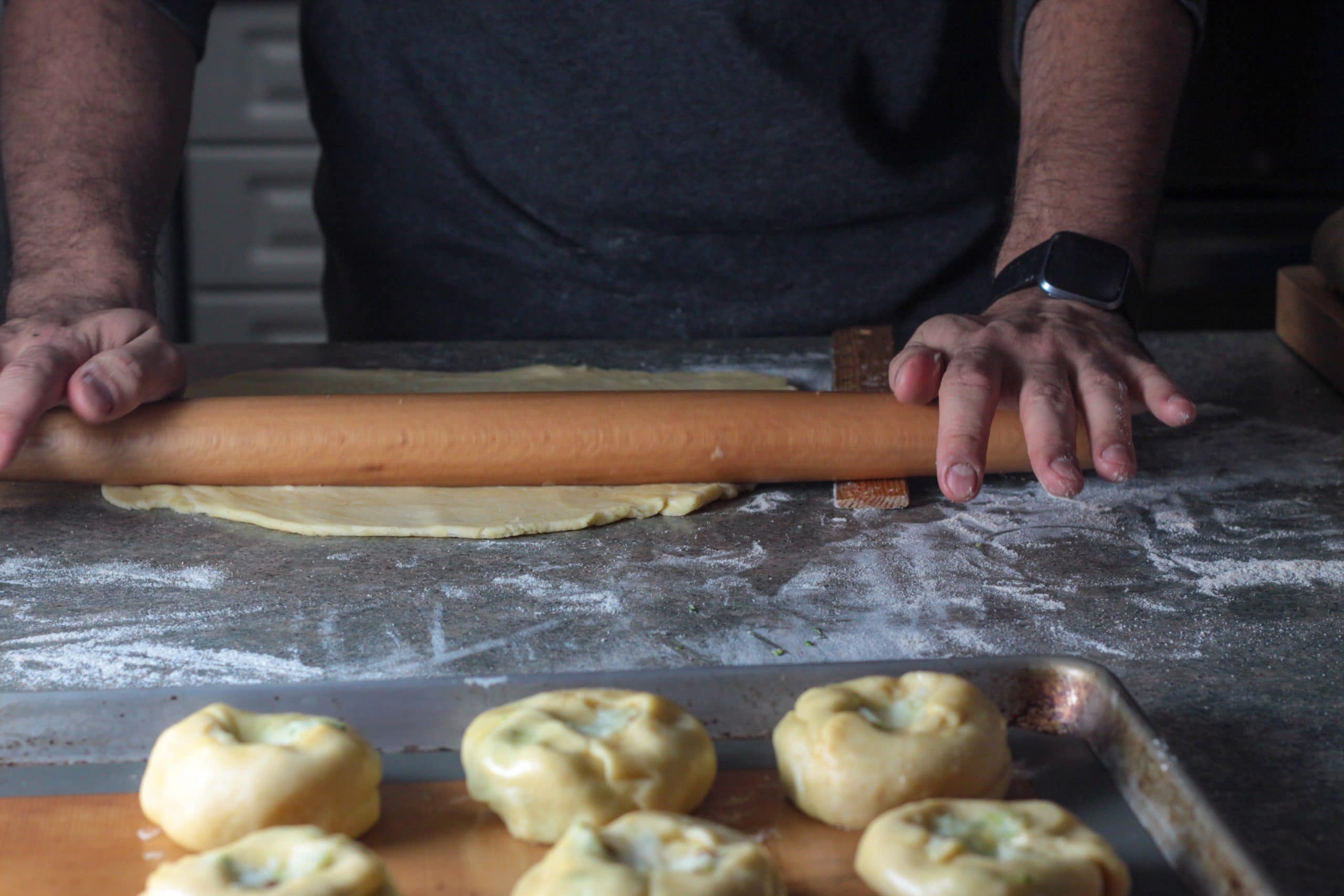 rolling out knish dough