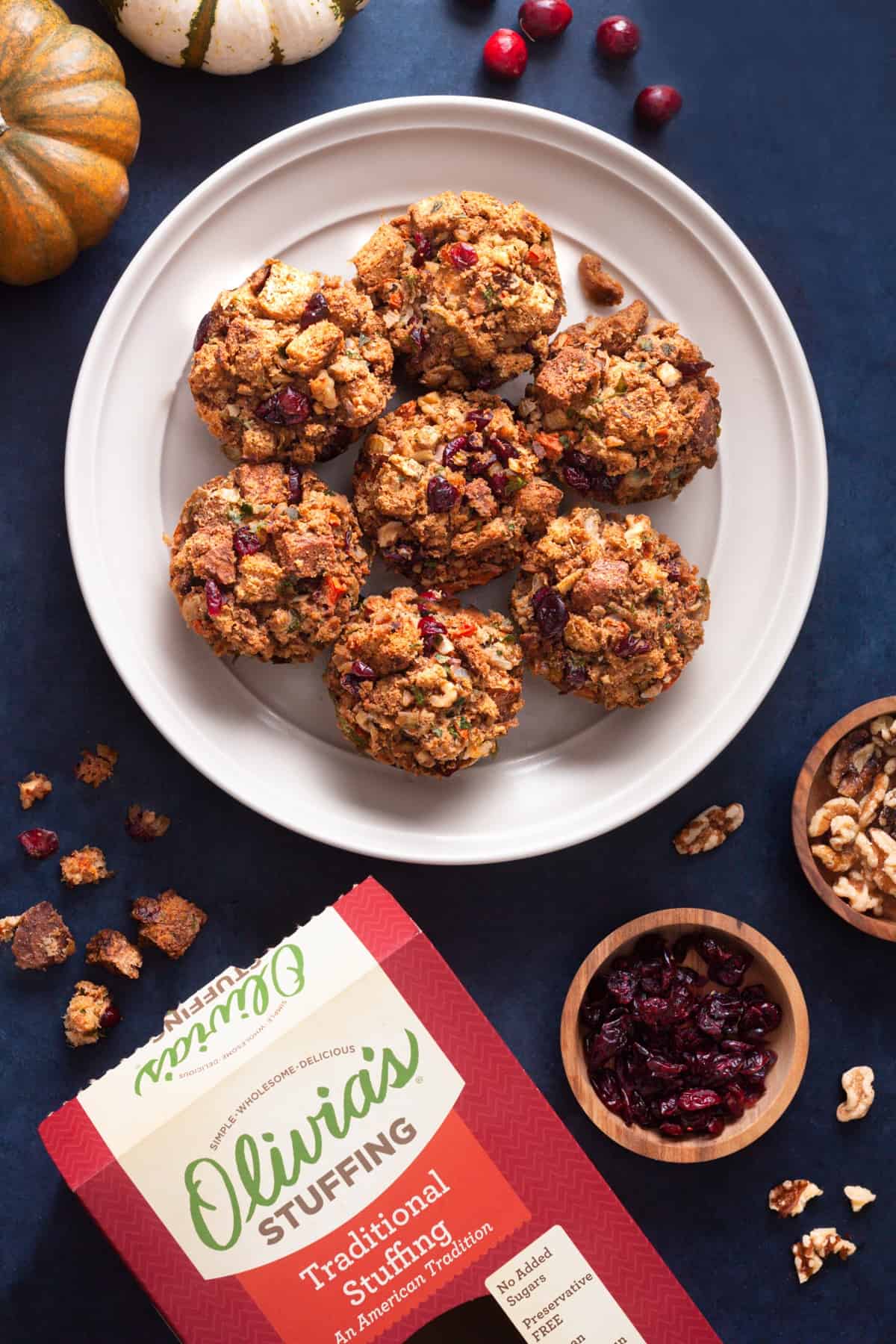 walnut and cranberry stuffing muffins on a plate