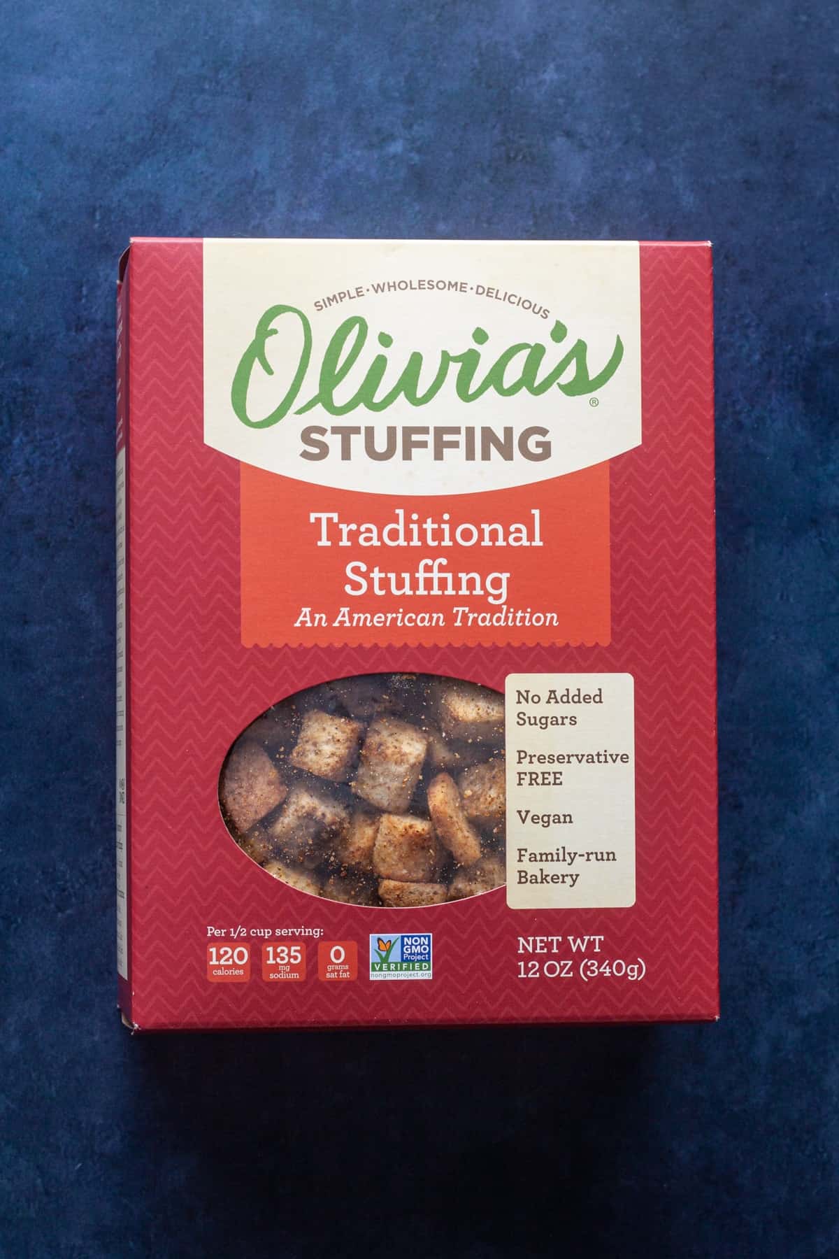 a box of olivia's traditional stuffing mix