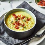 leek potato cauliflower soup in bowl