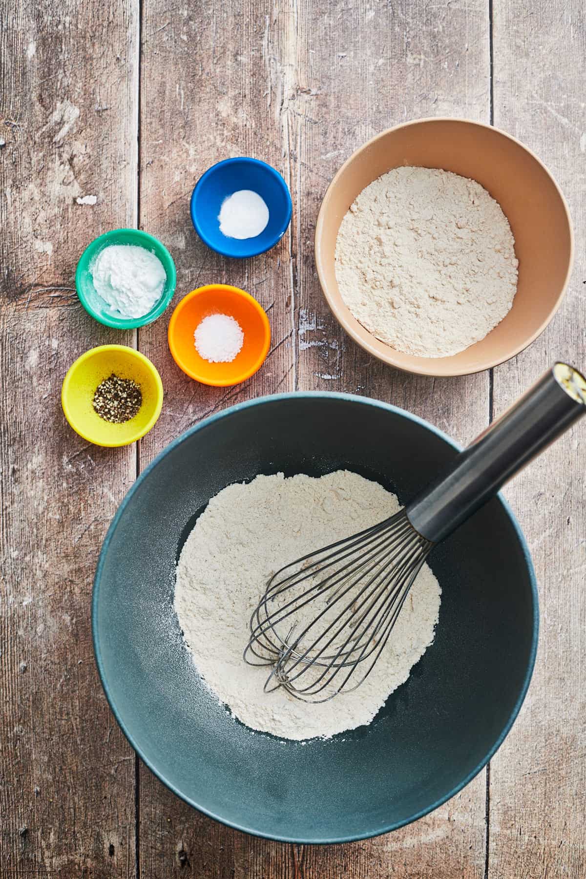 dry ingredients for scones in bowls for mixing