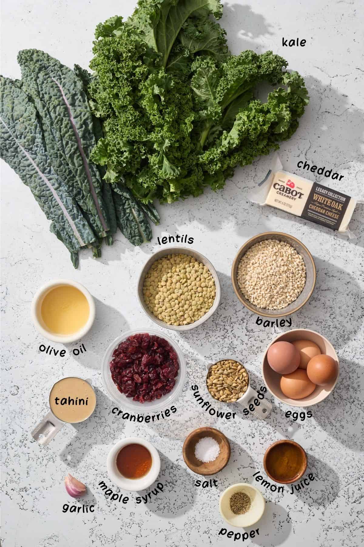 ingredients for making the kale salad on a counter