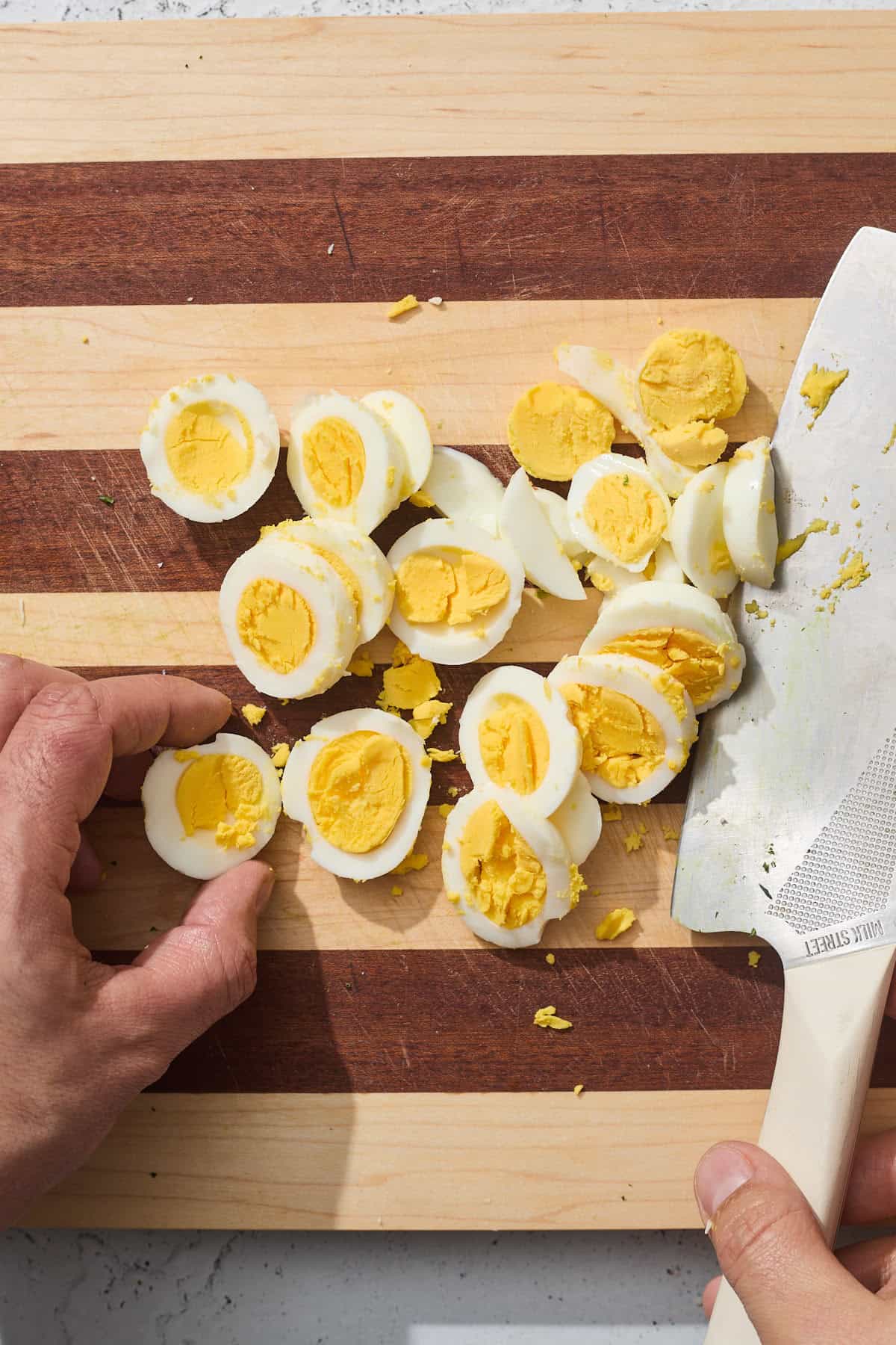 hard boiled eggs sliced for the salad