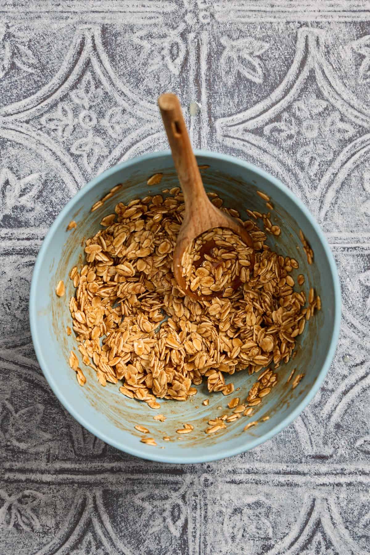 oat muffin topping being mixed in a bowl