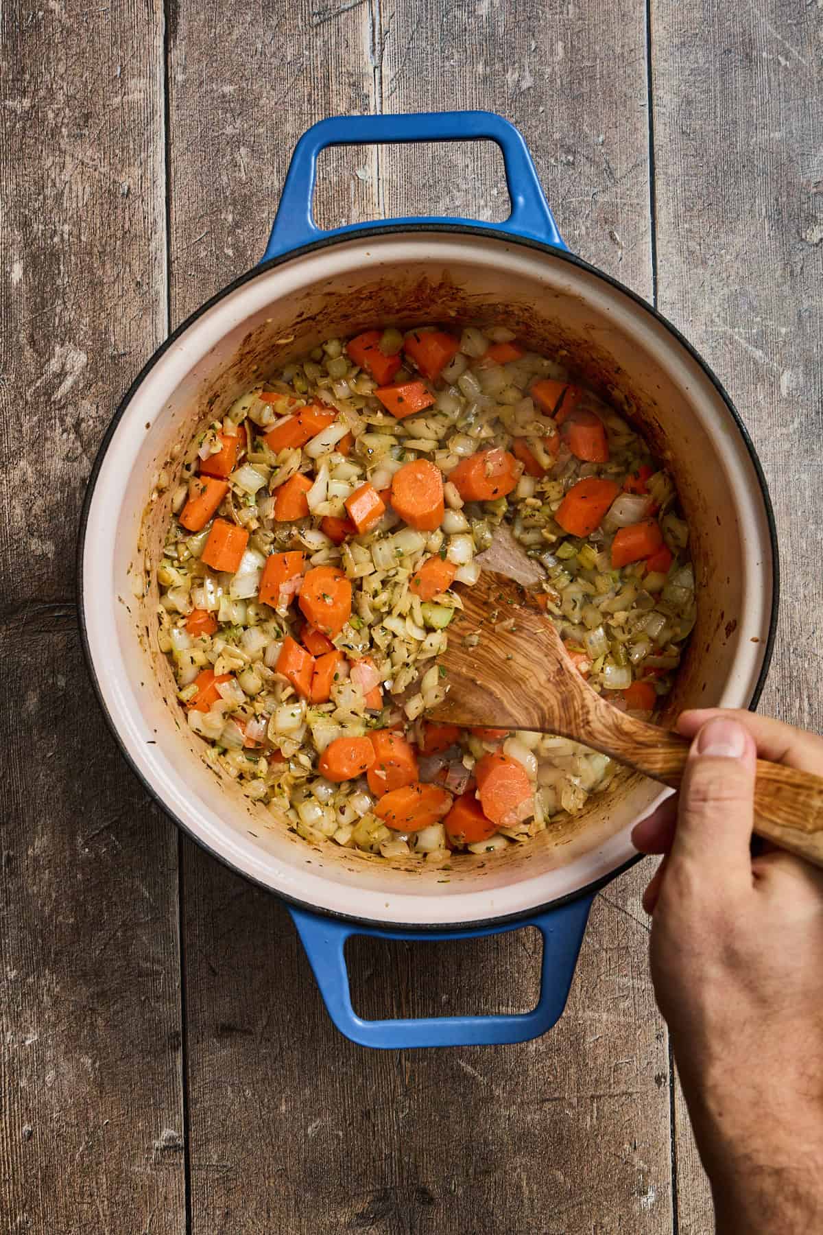 vegetables sauteeing in a pan