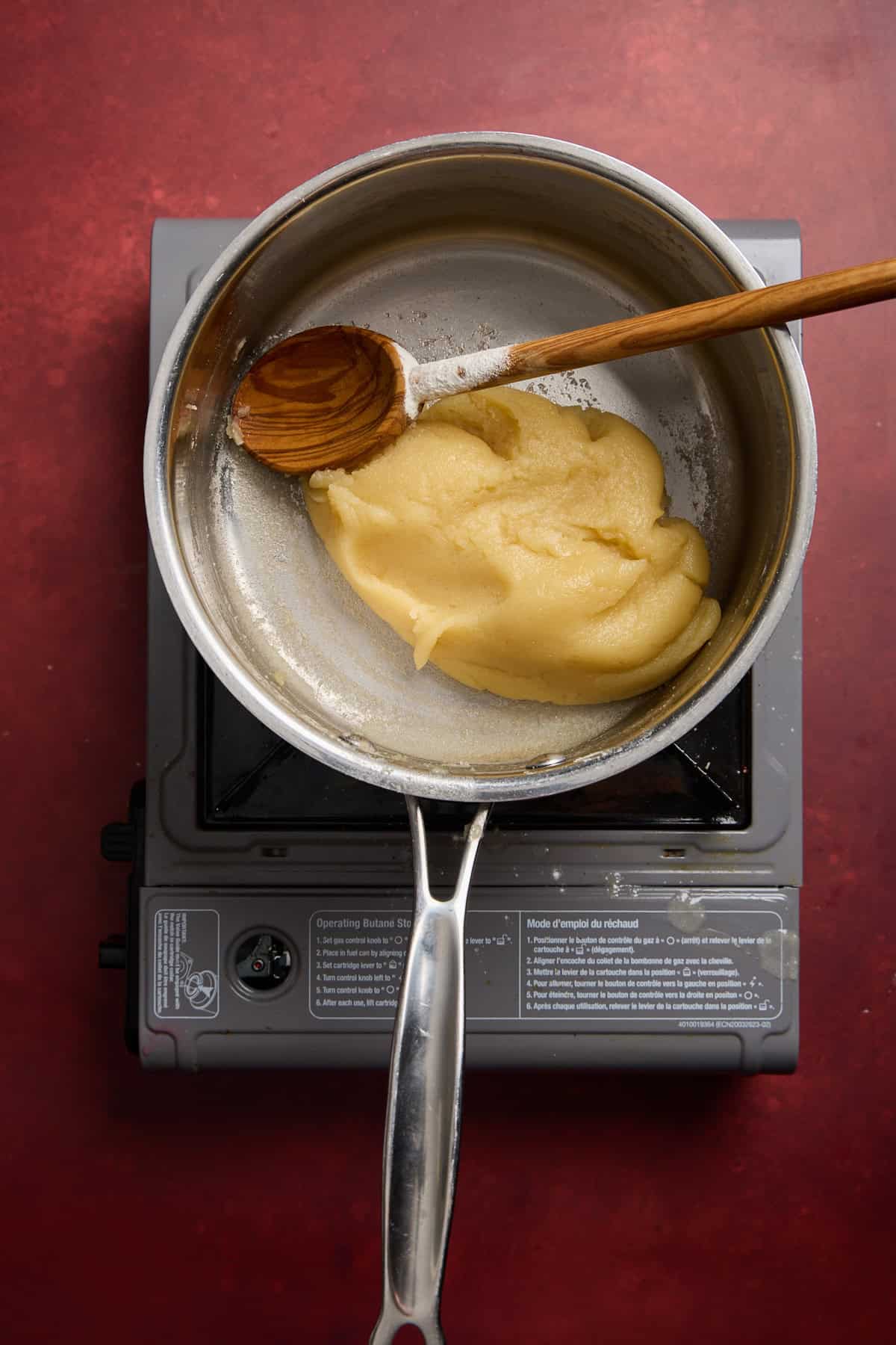 choux pastry cooking in pan