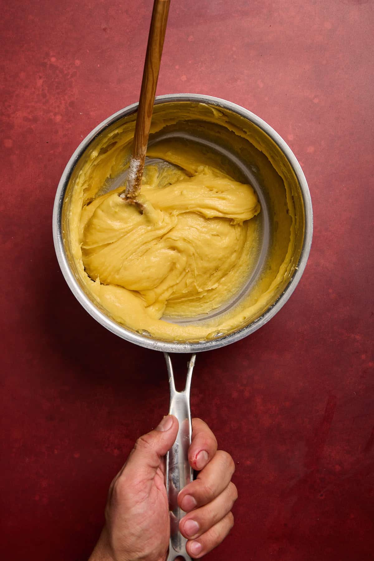 choux pastry dough in a pan