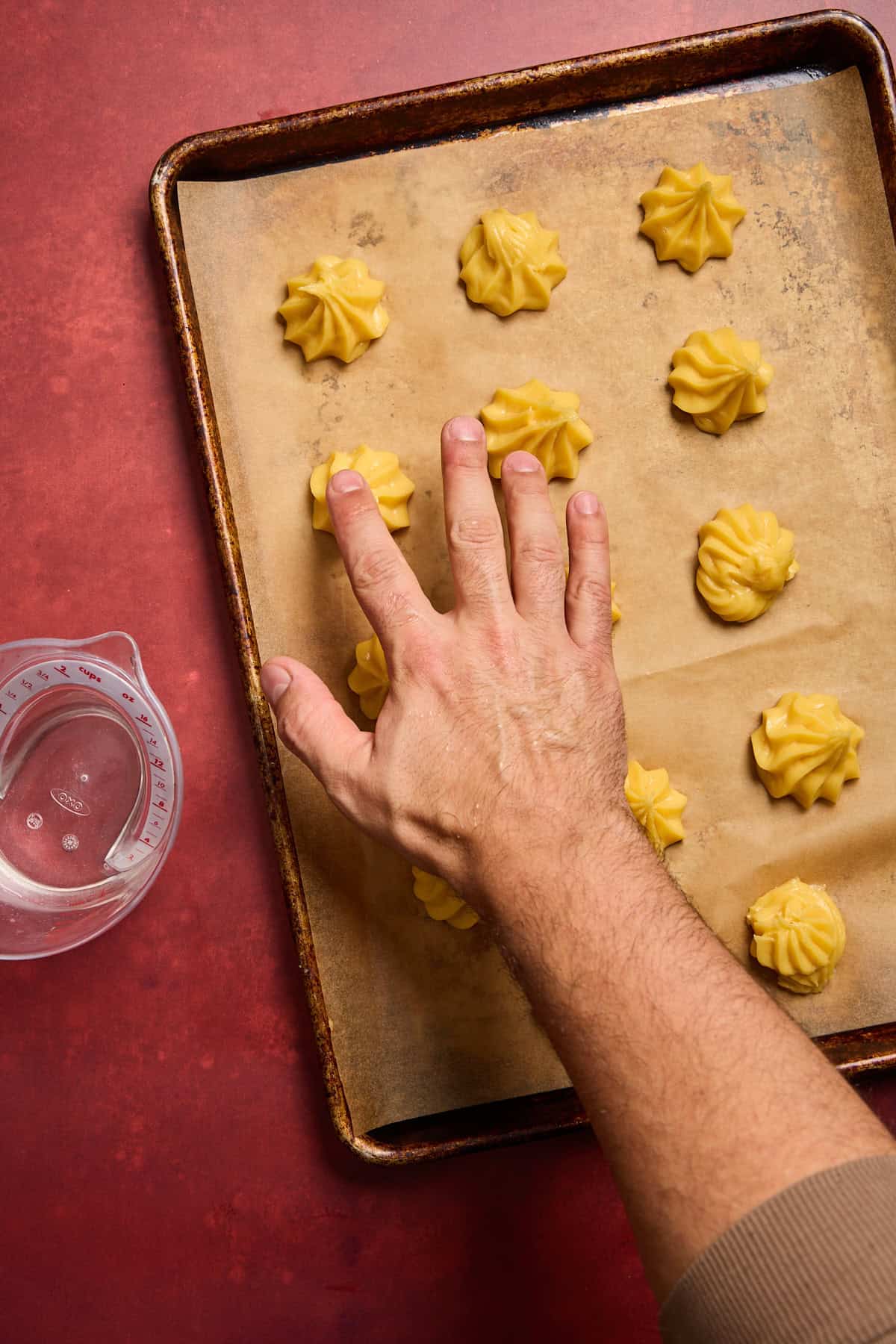 top of pastry being smoothed out