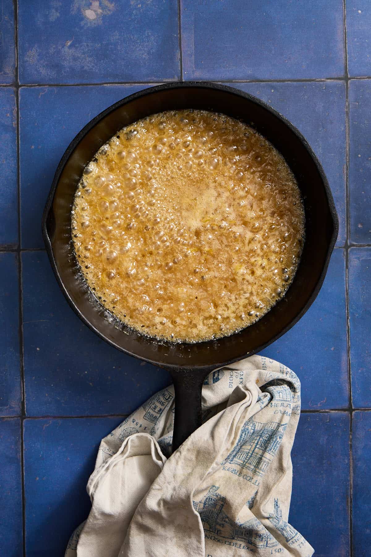 sugar and butter simmering in a pan
