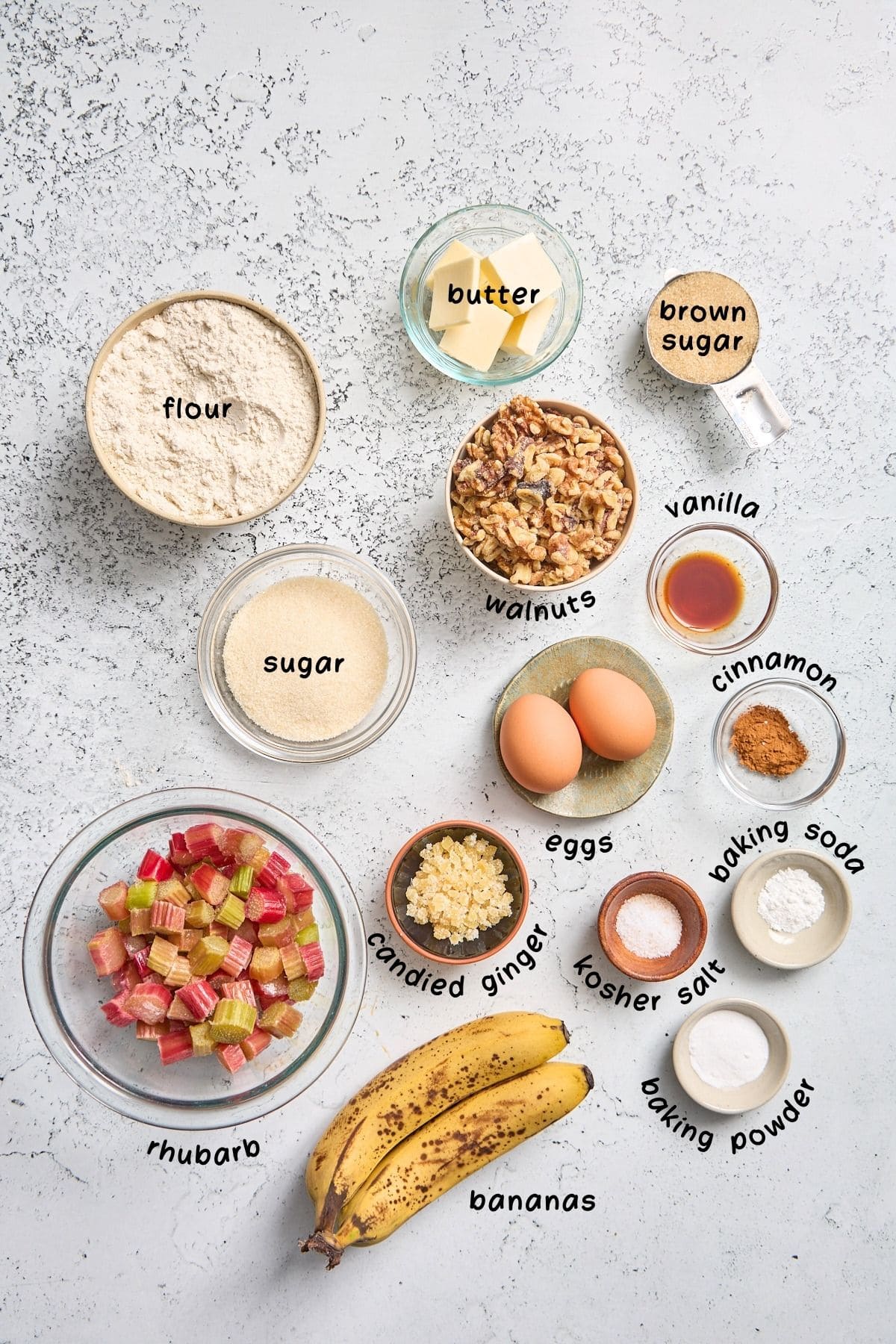ingredients for making the rhubab banana bread